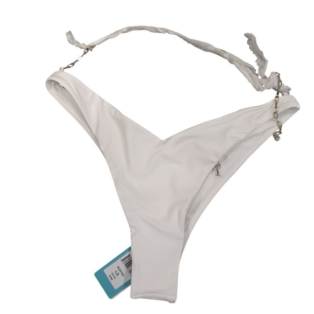 Beach Bunny Serena Tango Bikini Bottom White Chain Detail V-Cut B2207B4 Large
